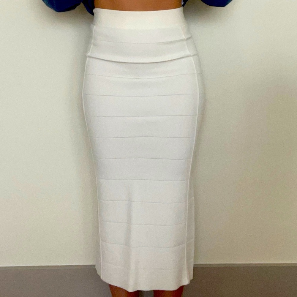 Herve Leger white pencil skirt
